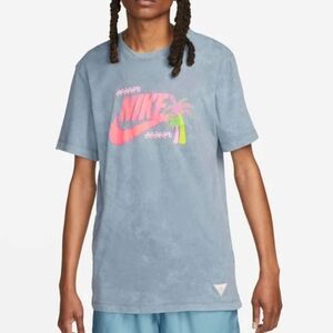 The Nike Tee gray neon pink swoosh logo palm tree short sleeve Men's sz Medium
